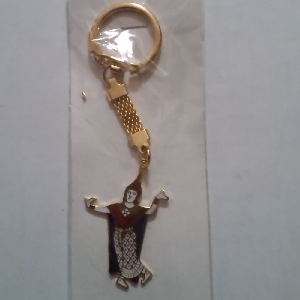 Key Chain With Asian Lady Posing 4" Long Cloisonne New